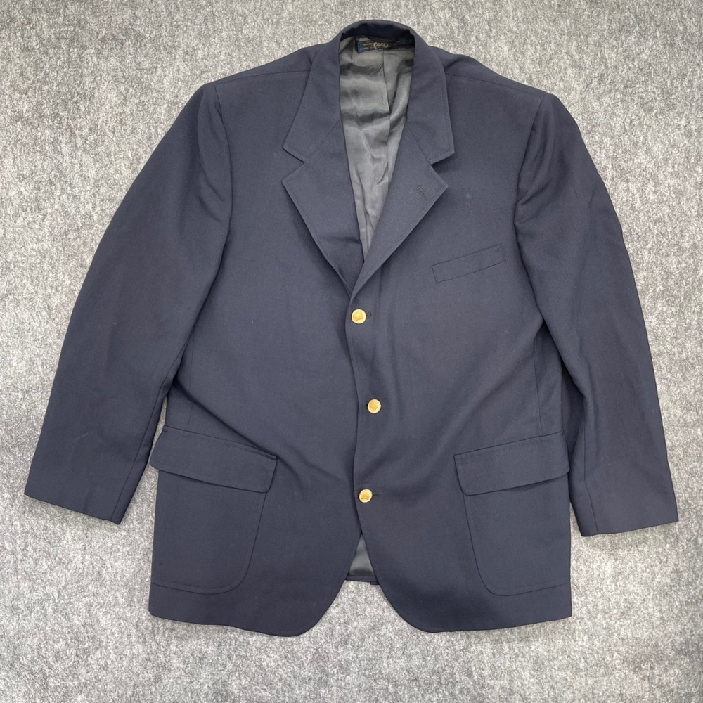 Brooks Brothers Blazer Mens 42R Blue Wool Gold Crest Buttons 3-Button Vintage